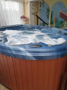 a large jacuzzi tub with a blue top at Apartament Zibi in Malbork