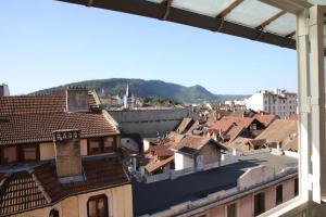 uma vista para uma cidade com telhados e edifícios em Large 5 rooms with garage in the city center em Annecy