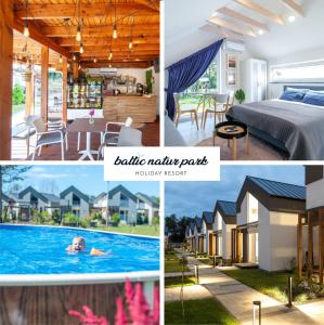 un collage di foto di una casa e di una piscina di Baltic Natur Park - Holiday Resort a Niechorze