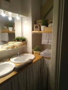 バイヨンヌにあるラ シャンブル ドット ドゥマーノ サントルヴィル デ バイヨンヌのバスルーム(洗面台、鏡付)