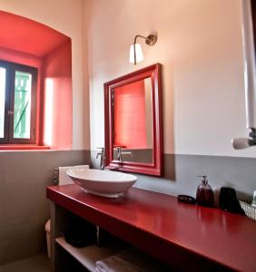 a bathroom with a sink and a mirror on a counter at Proprietà Scalfati in Sabaudia