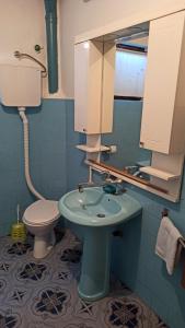 a bathroom with a sink and a toilet at Kuca na selu sa bazenom in Štitar