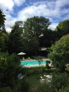 a swimming pool in a garden with trees at Il était une fois un jardin in Saint-Fargeau