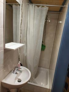 a bathroom with a sink and a shower and a tub at Ferienwohnung Altenstein in Maroldsweisach
