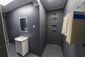 bagno con lavandino e doccia di Aviator Apartament - Business Class Confort - Luxury a Deva