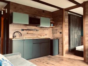 a kitchen with a sink and a counter top at Suite il sogno di Grebek in Passo del Tonale