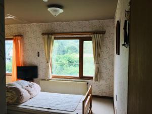 um quarto com uma cama e uma janela em Hotel Radish House ホテルラディッシュハウス em Senboku