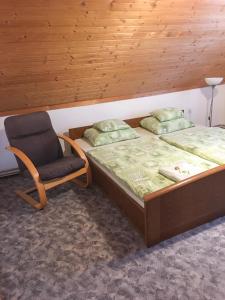 una camera con letto e sedia di Baranya Apartman ad Áta