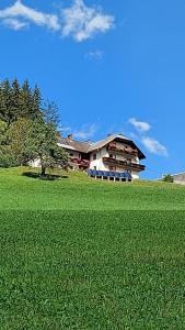 KirchbachにあるErlebnishof Schimanの緑の畑の上に座る家