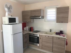 eine Küche mit einem weißen Kühlschrank und einer Mikrowelle in der Unterkunft Maisonnette El Puy in Moltig les Bains