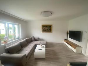 sala de estar con sofá y TV en Einfamillienhaus en Rustenfeld