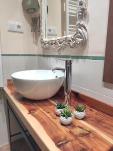 un bagno con un lavandino bianco e uno specchio di casa rural Sierra del Solorio (posada de Iruecha) a Iruecha
