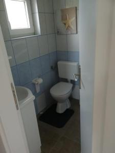 a small bathroom with a toilet and a window at Issy View House in Senovo +21 photos