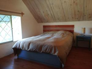 Un dormitorio con una cama en una habitación con ventana. en Al Sur, en La Paloma
