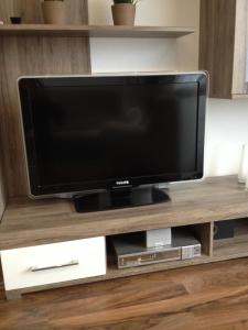 a flat screen tv sitting on top of a entertainment center at Apartment Johanna in Braunlage