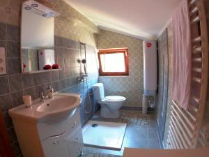 a bathroom with a sink and a toilet at Katica Nyaraló in Tiszakécske