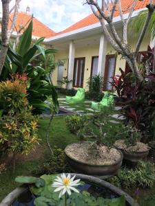 a garden in front of a house with a pond at Kubu Green in Nusa Dua