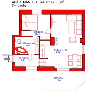 Půdorys ubytování apartmány U Solišů