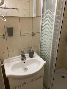 y baño con lavabo y ducha. en Guest Rest Studio Apartments, en Budapest