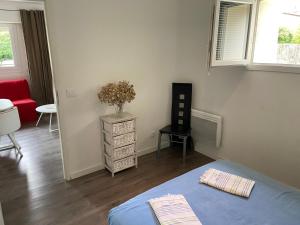 - une chambre avec un lit, une commode et une fenêtre dans l'établissement Arceaux Montpellier Apartment, à Montpellier