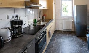 a kitchen with a sink and a refrigerator at Work & Stay in Villingen-Schwenningen in Villingen-Schwenningen