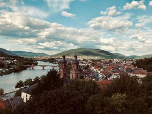 uma vista para uma cidade com um rio e uma cidade em PUB 111 - Die Altstadt Unterkunft em Miltenberg