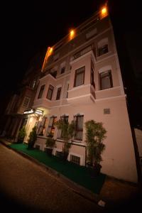 ein weißes Gebäude mit Topfpflanzen davor in der Unterkunft Hotel Orkide in Istanbul