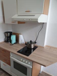 a kitchen with a stove with a pot on it at Ferienwohnung in Glindow