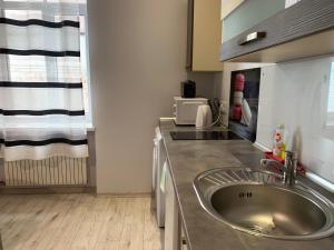 Apartments in Art Nouveau District في ريغا: مطبخ صغير مع حوض وميكروويف +82 صورة