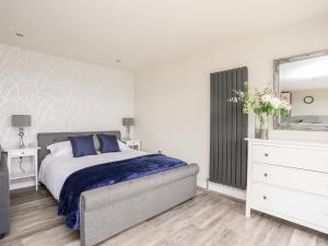 une chambre avec un lit, une commode et un miroir dans l'établissement Meadow Lodge, à Corwen