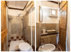 two pictures of a bathroom with a toilet and a sink at Nido di Modica con vista in Modica
