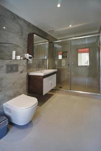 a bathroom with a toilet and a sink and a shower at Class Hotel Bosphorus With Jacuzzi in Istanbul