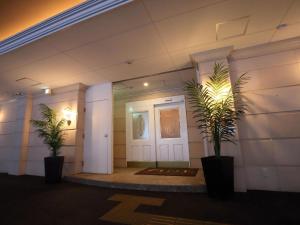 奈良市にあるHotel Fine Garden Nara Horaiの二本の植物が入った廊下