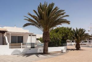 a palm tree in front of a white building at Luxury Suite Sea Front II in Playa Honda