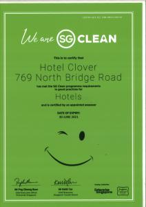 Certifikát, hodnocení, plakát nebo jiný dokument vystavený v ubytování Hotel Clover 769 North Bridge Road