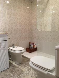 een badkamer met een toilet, een wastafel en een douche bij EL RINCÓN DE TORRENUEVA in Zaragoza