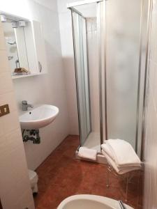 a bathroom with a shower and a toilet and a sink at Agriturismo Selvella in Allerona