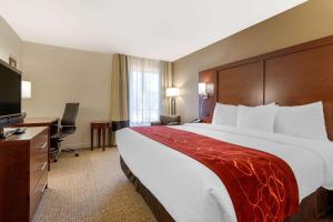 um quarto de hotel com uma cama grande e uma televisão de ecrã plano em Comfort Inn & Suites Macon West em Macon