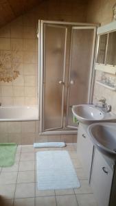 a bathroom with a shower and a sink and a tub at Günther Fernschild in Trochtelfingen