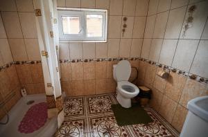 a bathroom with a toilet and a tub and a window at Захід сонця in Slavske +51 photos