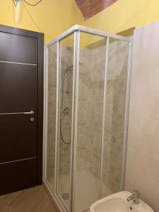 een badkamer met een douche, een toilet en een wastafel bij Alloggio Berenice in Villafranca Piemonte