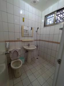 a bathroom with a toilet and a sink at Lanting Yazhu B&B in Renai