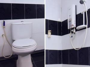 two pictures of a bathroom with a toilet and a shower at Super OYO 43959 Astana Hotel in Tawau