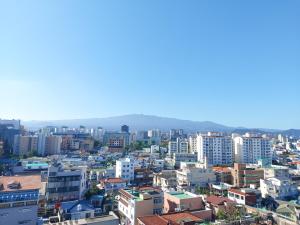uma vista para uma cidade com edifícios em ARA Palace Hotel em Jeju