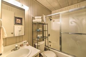 a bathroom with a toilet and a sink and a shower at Walk to Ski and Trails All-Season Angel Fire Escape in Angel Fire +16 photos