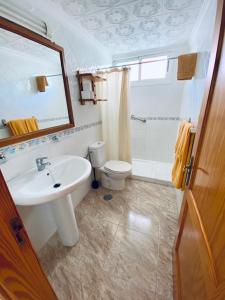 une salle de bains avec lavabo et toilettes dans l'établissement Apartamentos Sandra, à Playa del Ingles