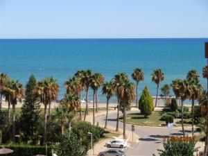 ulica z palmami i oceanem w obiekcie Bonito apartamento en Marina D'or [1ra línea de playa] w mieście Oropesa del Mar