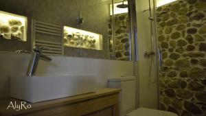 ein Badezimmer mit Waschbecken und Dusche in der Unterkunft El Vallín de Lan in Cerezales del Condado + 25 Fotos