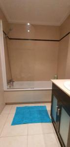 ein Badezimmer mit einem blauen Teppich neben einer Badewanne in der Unterkunft oasis de sueno 2 in Alicante