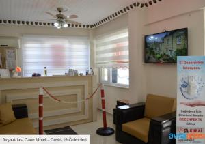 アーブシャ島にあるアヴサ ケイン モーテルのリビングルーム(ソファ、壁掛けテレビ付)